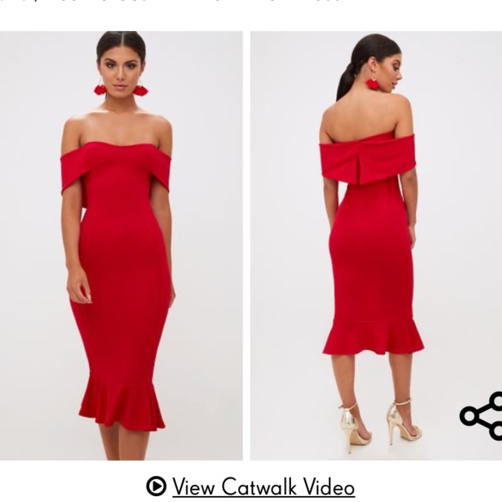 Pretty little thing off the shoulder midi dress